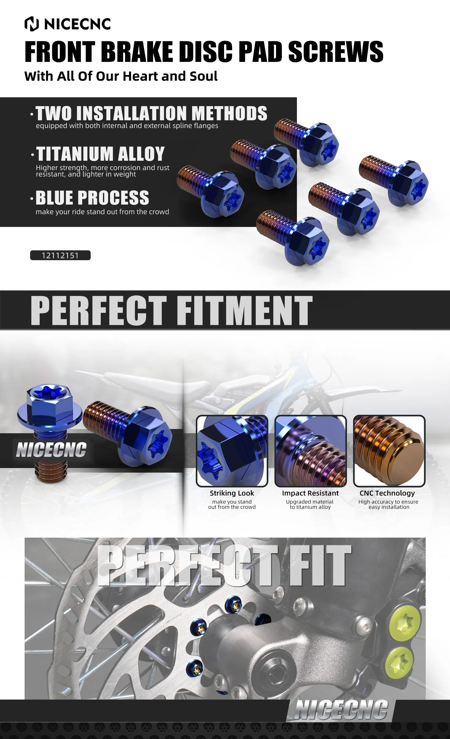 NICECNC For Surron Light Bee X S L1E Electric Dirt Bike Titanium Alloy M5*10 Front Brake Disc Pad Screws For Segway X160 X260