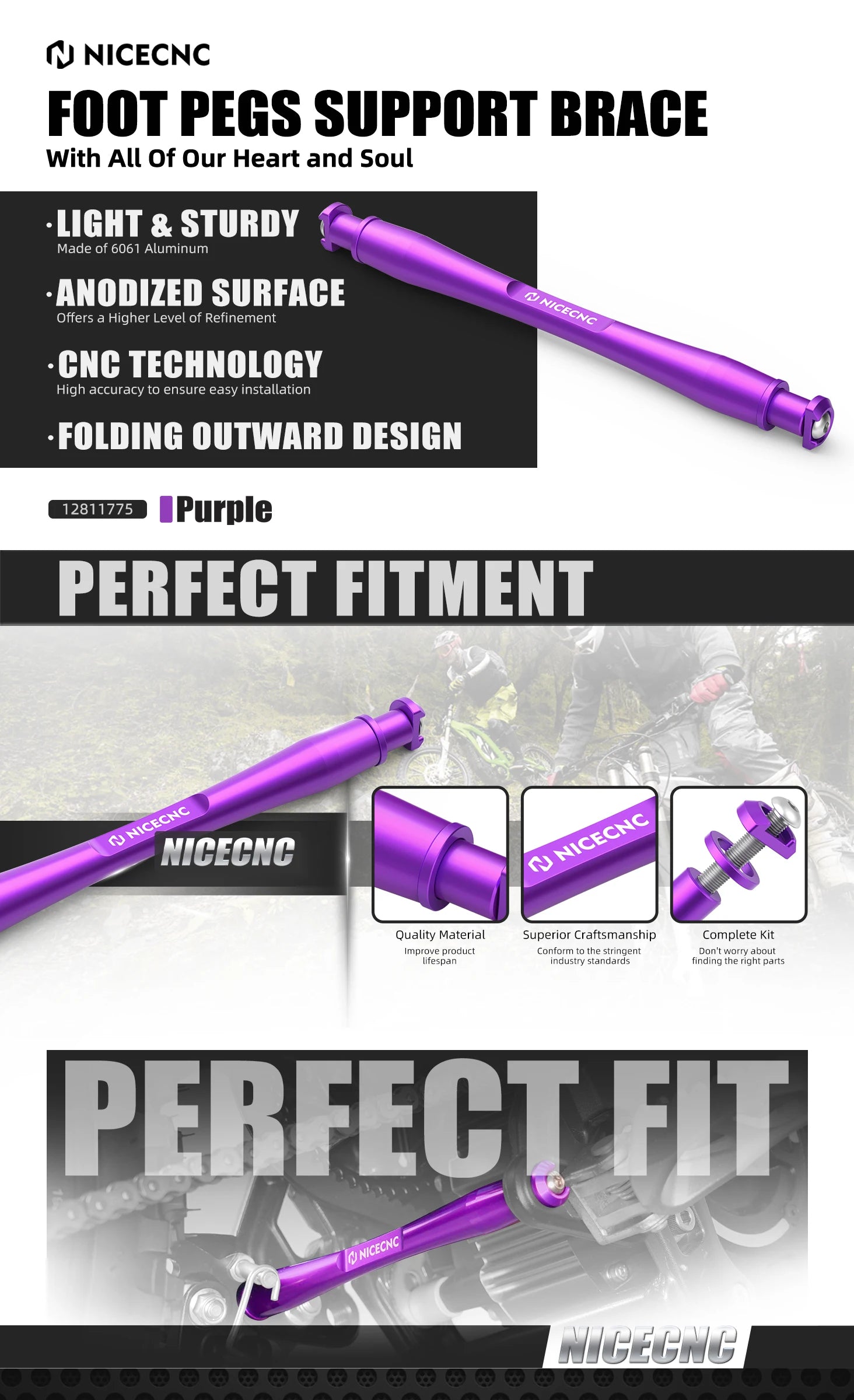 NICECNC For Surron Light Bee X S L1E 2024 2025 Electric Dirt Bike Aluminum Foot Pegs Support Brace For Segway X160 X260